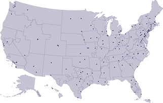 A map of the United States with dots indicating the location of transplant programs.
